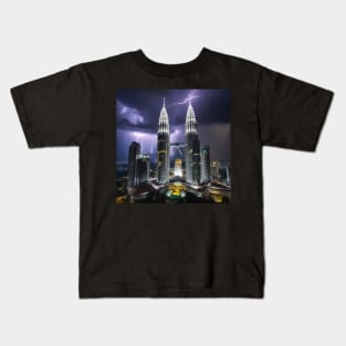 Iconic World Landmarks During A Thunderstorm : The Petronas Towers Kuala Lumpur Kids T-Shirt